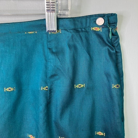 Amanda Smith Peacock Blue Gold Embroidered Trim Straight Lightweight Skirt Sz XL - Picture 11 of 16
